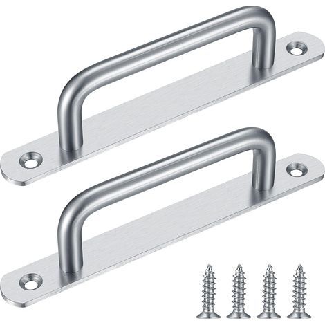 Poignée de porte coulissante Fluxus Suki (2 pièces) - Acier inoxydable - Avec plaque de base - Convient aux portes de grange - 160 mm - (Argent) (1/5)