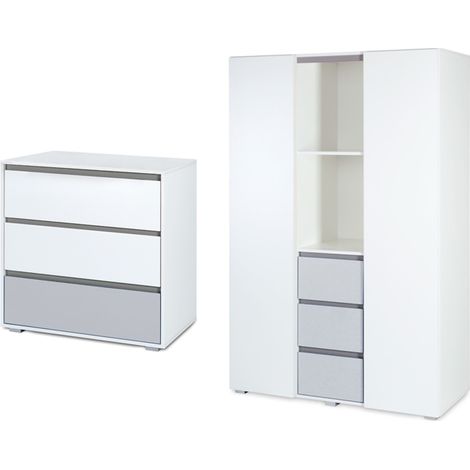 Commode à langer et armoire 3 portes – Panneaux MDF – Glissières à billes – Dimensions commode 80x45x81cm, armoire 120x52x183cm – Normes de sécurité EN 71-3