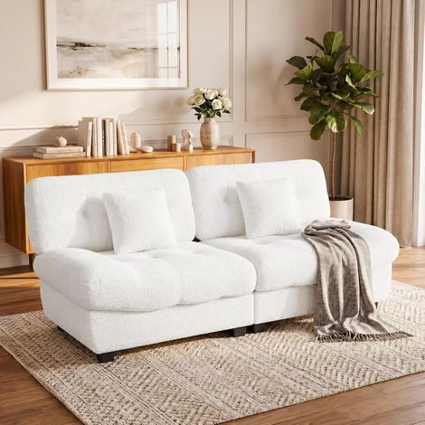 YODOLLA White Armless 3-4 Seater Sofa, 190cm Thick Cushion Sofa (1/5)