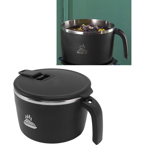 Instantnudelschale aus Edelstahl 304 mit Deckel, tragbarer Becher/Lunchbox für Büroangestellte, Schwarz (1/5)