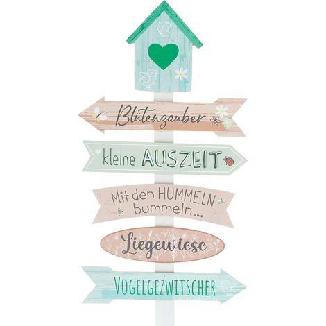Holz Gartenschild H 76 cm - BLÜTENZAUBER - Deko Wegweiser mit Erdspieß - Gartendeko Plankenschild Gartenstecker Richtungsanzeiger Gartenstab