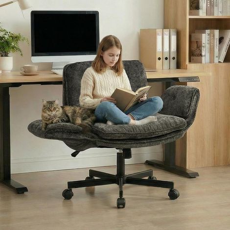 Chaise de bureau ergonomique pivotante avec assise large et accoudoirs réglables sur 5 niveaux Chaise de bureau avec revêtement en chenille, roulettes et charge maximale de 150 kg