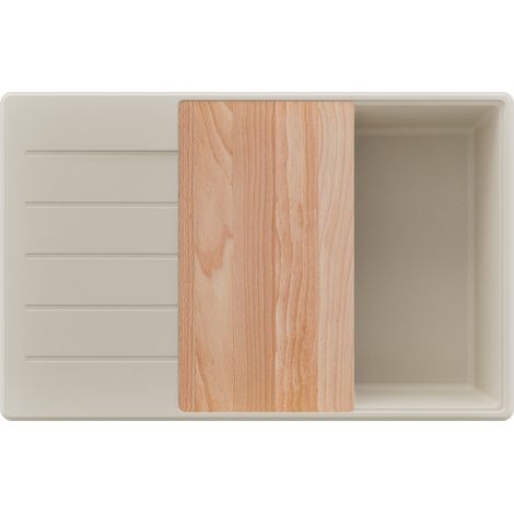 PRIMAGRAN Evier Cuisine en Granit 78x50cm,Lavabo 1 bac + Kit de Vidage + Planche à Découper, Évier à Encastrer au meuble 60cm - Copenhague, Beige (1/5)