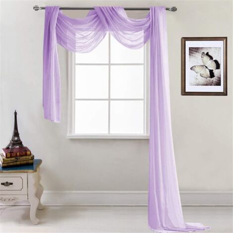 - Rideau transversal transparent - Décoration à la main - En voile transparent - Décoration unie - Rideau décoratif pour chambre à coucher, salon, mariage - 52 x 216 cm lilas-Ensoleillé (1/3)
