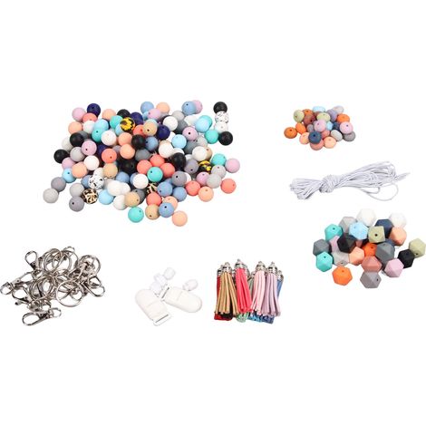 Kit de perles en silicone 0,6 pouce, 235 pièces, couleurs vives variées, lisses, pour fabrication de porte-clés DIY, avec fermoirs, anneaux et glands (1/5)