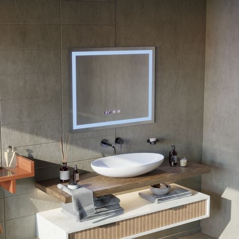 Miroir LED Desembuage Horloge et Temperature 80x60cm (1/5)