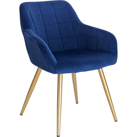 WOLTU Chaise de salle à manger, Chaise de cuisine, Chaise de salon en Velours, Or pieds en métal, Bleu (1/4)
