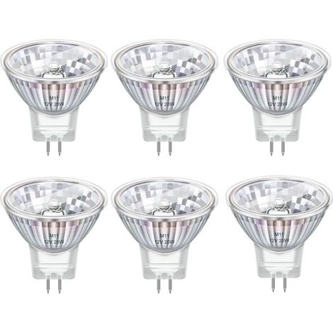 MR11 GU4 Reflektor-Spotlampen, 20 W, 12 V, dimmbar, warmweiß (2800 K), mit Glasabdeckung, 34 mm Durchmesser, 2-Pin-Sockel, für Schrankbeleuchtung und Einbauleuchten, 6er-Pack