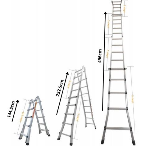 Secury-T – Échelle télescopique pliante en aluminium 4x5 marches 4,96m – Charge maximale 150 kg – Pieds anti-dérapants pour stabilité (1/5)