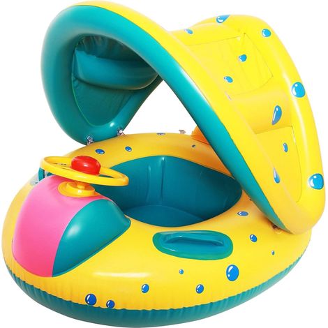 Bateau gonflable pour enfants, en PVC, avec siège, housse et poignée, de couleur jaune-vert, pour bébés et enfants.-AquaForge (1/5)