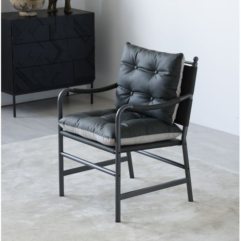 Fauteuil d'appoint en cuir PU noir, style mid-century moderne, structure métal noir (1/5)