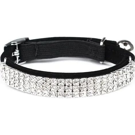 Lntyq Collier en velours doux réglable pour chat avec strass et clochettes (1/4)