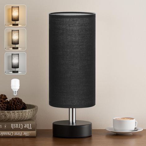 Lampada da comodino, piccola lampada con cavo, moderna lampada da tavolo con paralume in tessuto nero e base nera per camera da letto, soggiorno, ufficio per bambini (lampadina non inclusa)