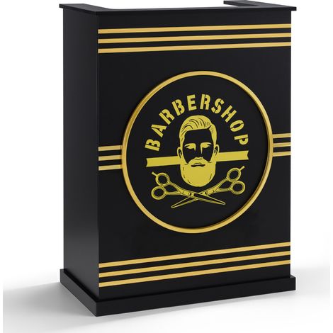 BarberPub Empfangstheke mit 1 Schublade & 1 Schrank, Empfangstisch Abschließbar, Empfangstresen Holz, Rezeptionstisch Rezeptionstheke Schmal, R9788(Schwarz)