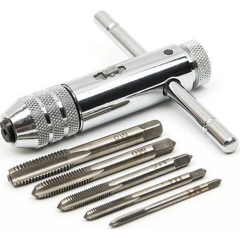 Set di 5 chiavi a cricchetto regolabili color argento con impugnatura a T, M3-M8, viti per macchine da 3-8 mm, connettore metrico filettato a T. (1/5)