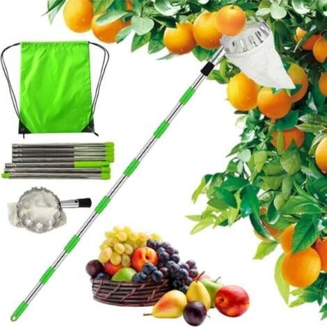 YMYNY Cueille Fruit telescopique,3.2m Ramasse Pomme,Cueilleur de Fruits Amovible,Outil Cueillette Jardin Arbre Poires Pêches cueille Fruit (1/5)