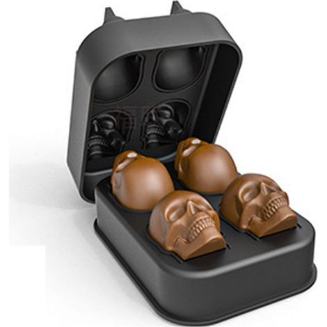Eiswürfelform in Totenkopfform – Für Whisky, Cocktails, Eistee, Kaffee – 6 Fächer – Lebensmittelechtes Silikon (1/5)