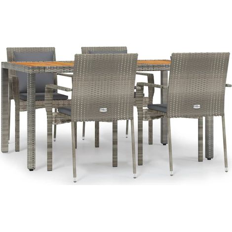 Maison Exclusive - 5-tlg. Garten-Essgruppe mit Kissen Grau Poly R