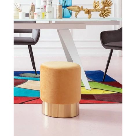 Exagonshop Cherry pouf sgabello effetto velluto arancio giallo