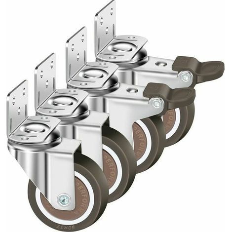 Lot De 4 Roulettes Pivotantes 50Mm, 100Kg Roulettes Pour Meubles, Type L Roue Pour Meuble Avec Frein Rotation à 360°, Pour Intérieur Et Extérieur(2 Roulette Avec Frein, 2 Roulette Sans Frein) (1/5)