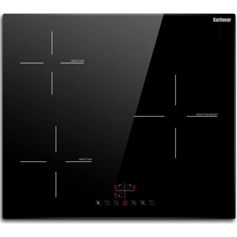 Karinear Plaque Induction 3 foyer, Plaque de Cuisson Induction Encastrable, Plaque à Induction avec Commande Tactile, Fonction Boost, Minuteur, Verrouillage d'enfant, Fil dur, Pas de prise, 5200W, Noi (1/5)