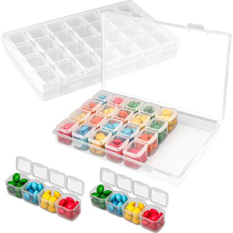 Lot de 2x Boite Diamond Painting Rangement - 28 Minis Boites/Compartiments & Autocollants - Boites en Plastique Transparente - Boite Rangement Perles, Artisanat, Broderie, Bijoux & Strass (1/5)