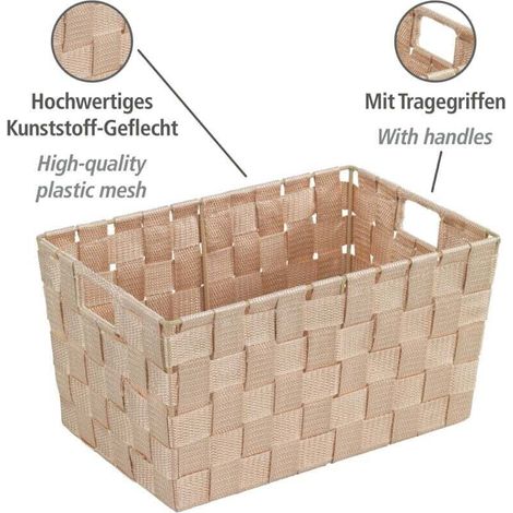 Adria S Aufbewahrungskorb, beige, 30 x 15 x 20 cm, aus Kunststoff, für Bad und Küche, Aufbewahrungskorb, Kinderkorb, Polypropylenkorb, beige Aufbewahrungskorb