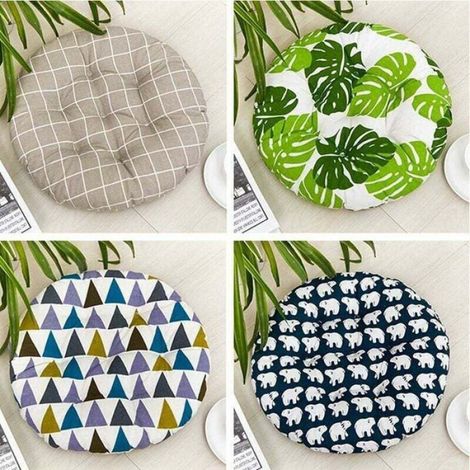 Lot de 2 Coussins de chaise ronds 45x45 cm Coton lin polyester Intérieur extérieur Jardin bureau (1/4)