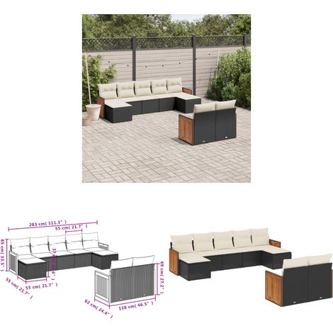 Salon de jardin 9 pcs avec coussins noir résine tressée - Ensemble Salon De Jardin - Salon De Jardin Extérieur - Meuble De Jardin - Mobilier De Jardin - Résine Tressée - Home & Living (1/3)