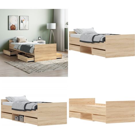 Bettgestell mit Kopf- und Fußteil Sonoma-Eiche 75x190 cm - Holzbettfassungen - Bettrahmen - Doppelbett - Singlebett - Bettkopf - Home & Living (1/5)