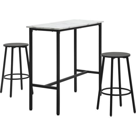 Set Tavolo da Bar con 2 Sgabelli, Tavolo Rettangolare in Acciaio Bianco e Nero, 100x40x90 cm (1/5)