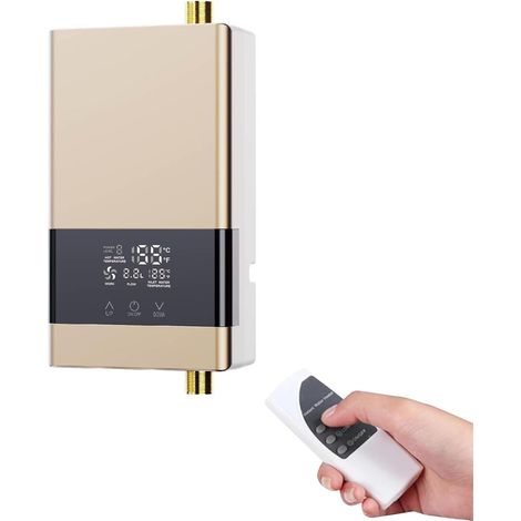 (220 V 6000 W) Chauffe eau électrique, chauffe eau instantané avec télécommande, écran tactile LCD à température réglable, pour cuisine et salle de bain — Or (1/5)