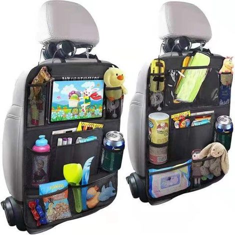 XEPHO 2 pièces de sacs de rangement pour voiture, sac de rangement multifonctionnel pour dossier de siège enfant, siège arrière anti-coup de pied, adapté pour iPad 10 pouces, 10 poches au total