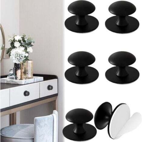 6 Pièces Noir Rond Autocollante Boutons d'Armoire, Tiroir Inoxydable Poignée pour Tiroir Sans Percage, Poignet de Tiroir Autocollante pour Les Meubles, La Cuisine