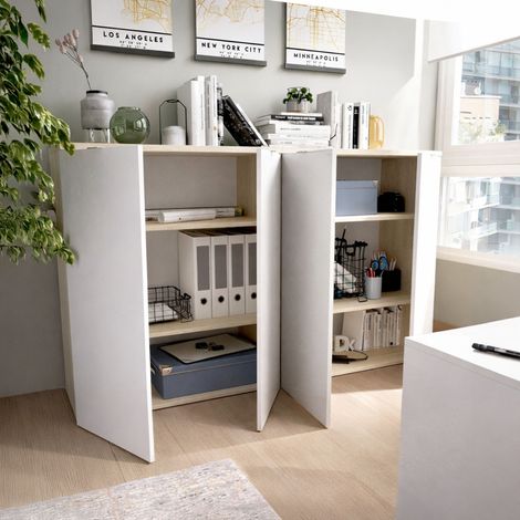 Dmora - Armario multiusos Gaviola, Mueble bajo multifuncional, Mueble con 2 puertas, 79x40h96 cm, Blanco y Roble (1/5)