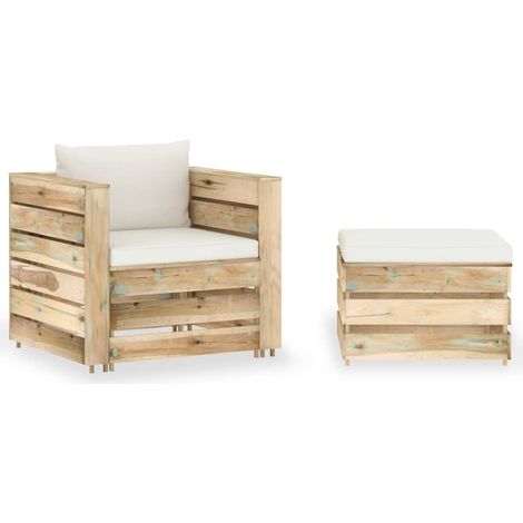 Muebles de jardín 2 pzas con cojines madera impregnada verde