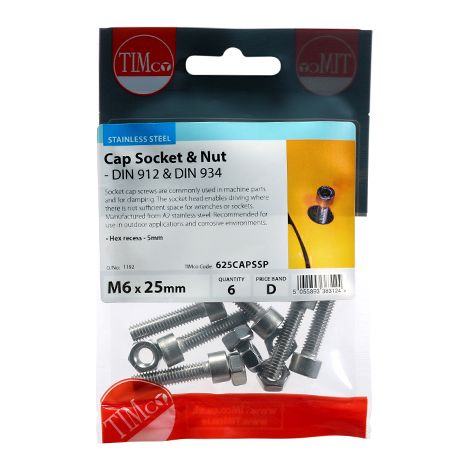 TIMCO Cap Socket Screws DIN912 A2 Stainless Steel - M6 x 25