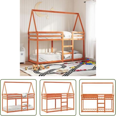 The Living Store Lit superposé sans matelas cire marron 90x200 cm pin massif - Lit Superpose - Lit Enfant - Lit Avec Toit - Lit Design - Mobilier Enfant (1/5)