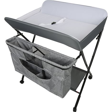 Table à Langer Pliante pour Bébés Jusqu'à 11KG Hauteur Réglable avec Rouleaux, Espace de Rangement et Panier, Gris (1/5)