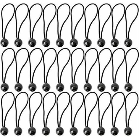 Attaches élastiques en 30 pièces, attaches en caoutchouc avec boules élastiques pour tentes, bannières, drapeaux, camping, pavillons (noir)