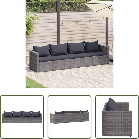 Canapé extérieur -  Meuble de jardin 4 pcs avec coussins Gris Résine tressée (1/5)