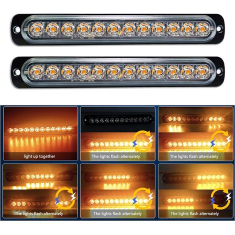 Barre Lumineuse LED - 2 Pièces - Aluminium - Stroboscopique Ambre - Véhicule Tout-terrain - 19cm (1/5)