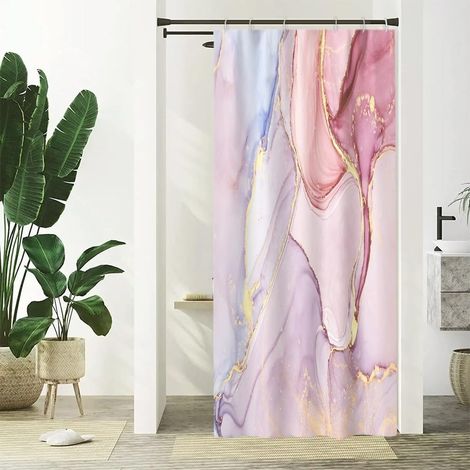 Rideau de douche, rideau de douche anti-moisissure, rideau de douche en marbre rose, rideau de douche en polyester avec crochets 90 x 180 cm