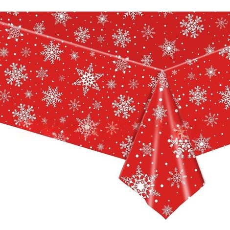 Nappes de Noël Rouges Flocons de Neige Flocons de Neige Nappe de fête de Noël Nappe de Noël Décoration de Table Vacances d'hiver Fourniture de fête 130 x 220 cm (1/5)