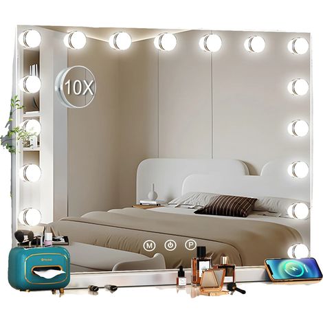 Espejo de maquillaje, iluminación LED, diseño moderno, blanco. (1/2)