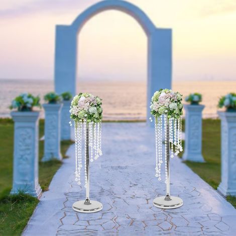 2-teilige, 27,6 Zoll hohe silberne Vase als Tischdekoration für Hochzeiten, Kristallvase, Metallblumenständer, Tischdekoration für Partys – Tischdekoration im Kronleuchter-Stil (1/5)