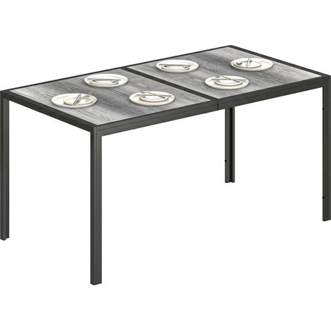 Gartentisch für 4 bis 6 Personen, Esstisch für den Außenbereich mit Tischplatte in Holzoptik, 150 x 80 x 74 cm, grau