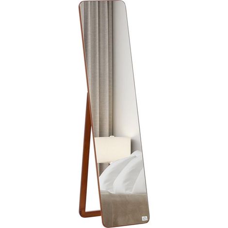 SPECCHIO DA TERRA E DA PARETE CON STRUTTURA IN LEGNO. SUPPORTO PIEGHEVOLE CON CERNIERA. 37X43X156CM. NOCE CHIARO (1/5)