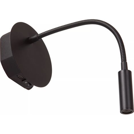 Applique nera LED 2W USB ricaricabile braccio flessibile (1/4)