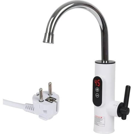 Robinet avec chauffe-eau instantané pour cuisine, salle de bain, 3300 W, robinet de chauffage électrique en acier inoxydable, affichage de la température LED, rotatif à 360° (blanc) (1/5)